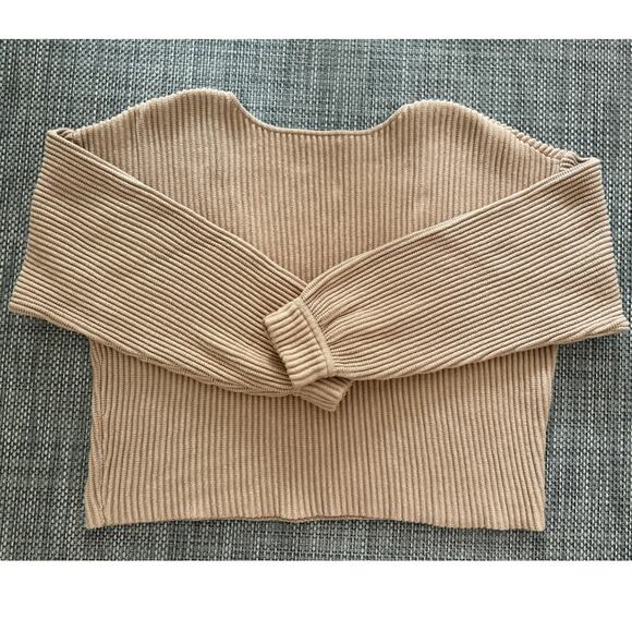 LUNYA Prima Organic Cozy Cotton Silk REVERSIBLE V-neck Pullover Sweater Beige S - Picture 3 of 6